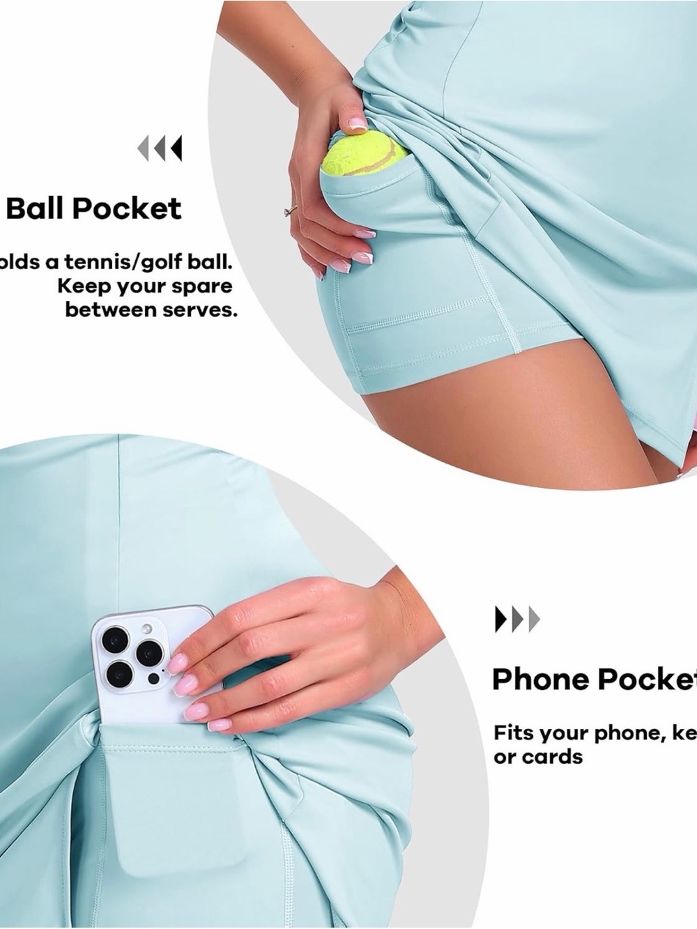 Light Blue Square Neck Tennis Dress with built-in shorts and pocket - soft! - Picture 11 of 11